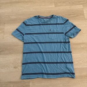 Tommy Hilfiger Men's Teal and Black Striped Tee